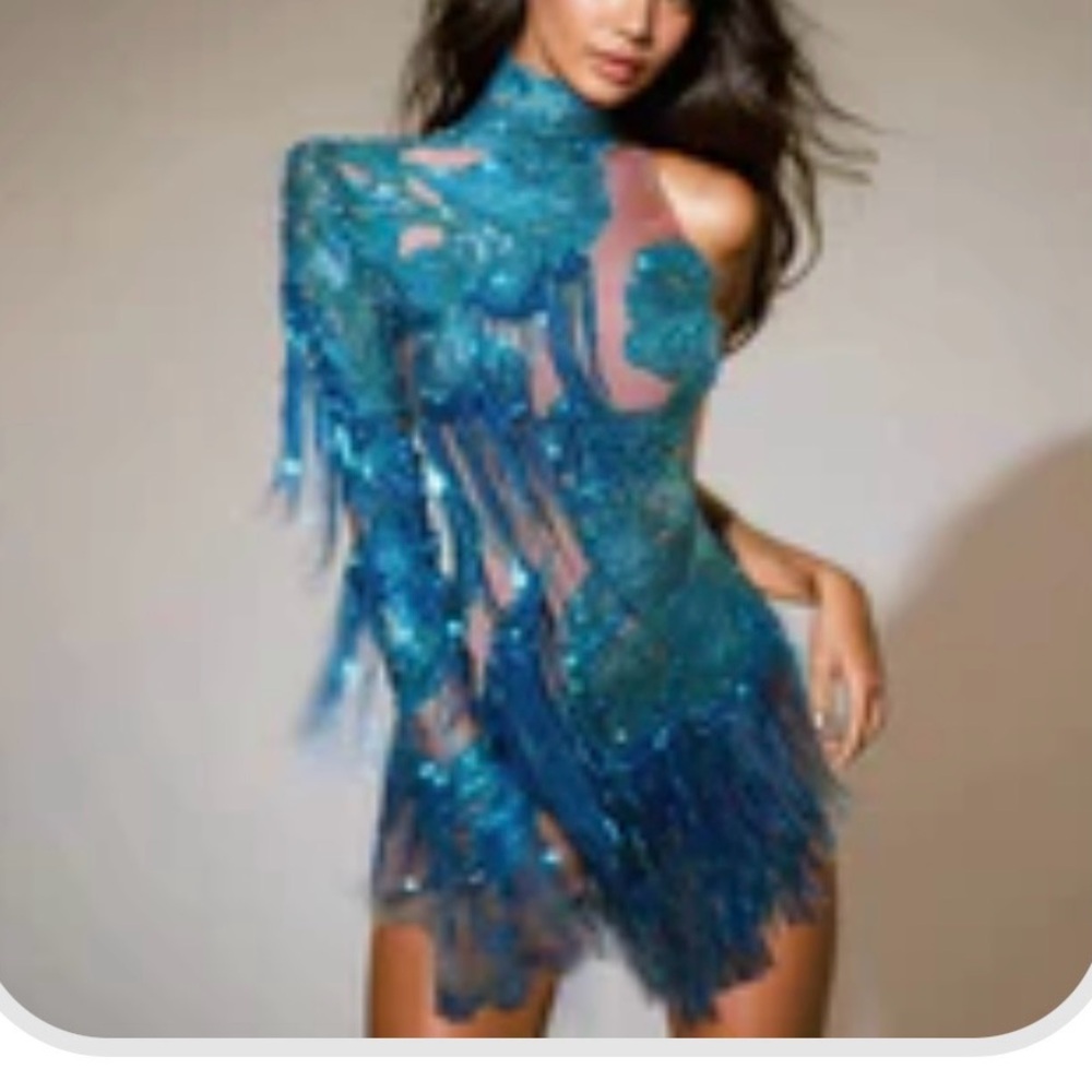 Mew mews Blue Asymmetrical Fringe Dress